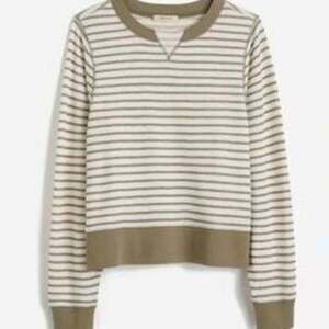 Madewell Relaxed Long-Sleeve Crewneck Sweater Green White Stripe Small